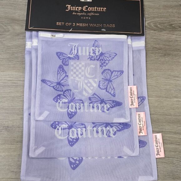 Juicy Couture Home Signature Logo Butterflies Set of 3 Mesh Wash Bags - Picture 3 of 3
